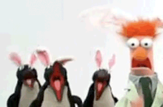 Muppet penguins doing the bunny hop